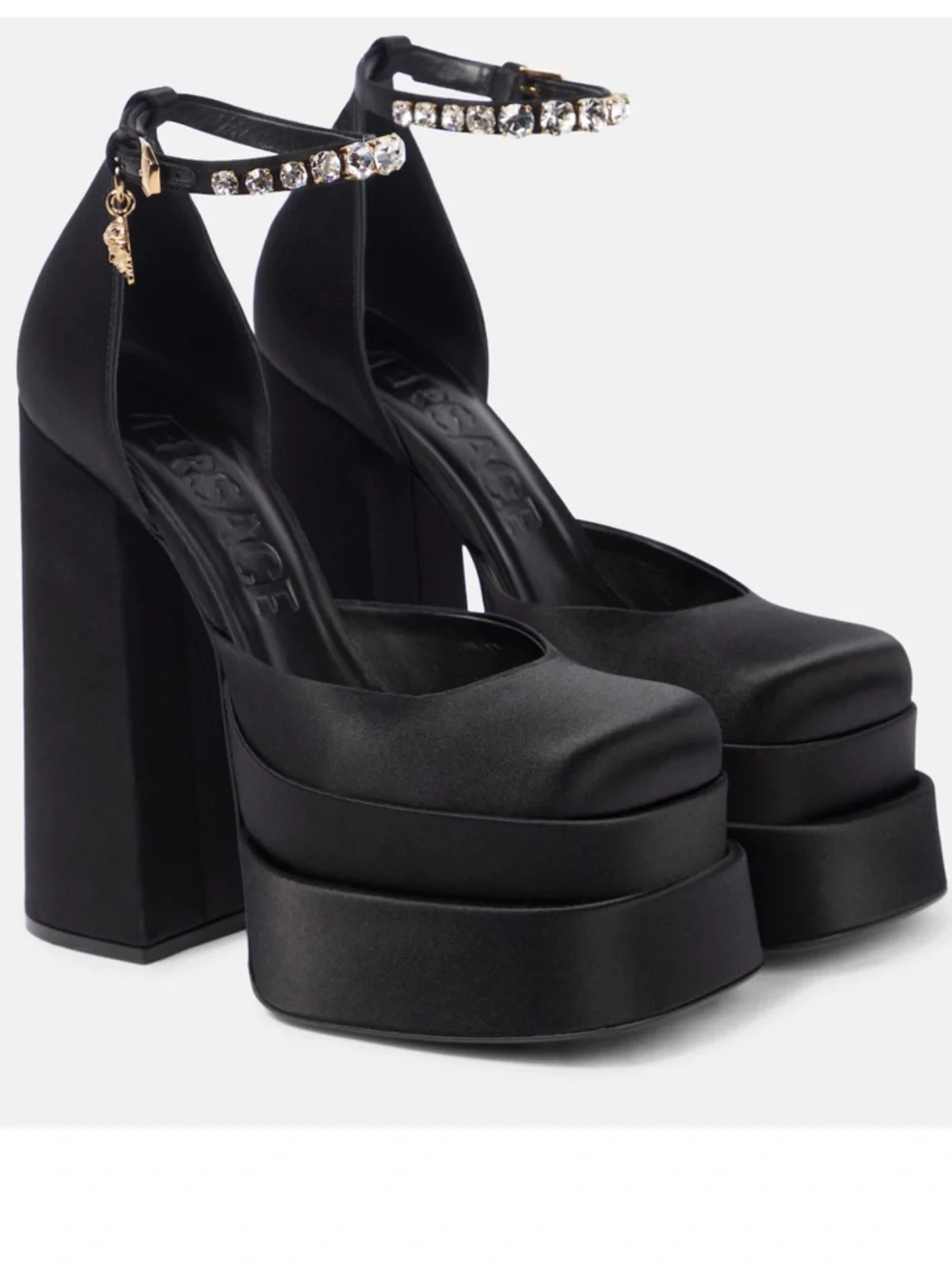 COPY Versace Aevitas Satin Platform Pumps Ankle Strap Medusa Charm 39 - Picture 2 of 7
